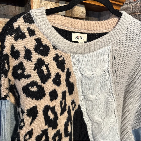 BiBi Patchwork Sweater - Black, White, Cream, Blue - Picture 2 of 5